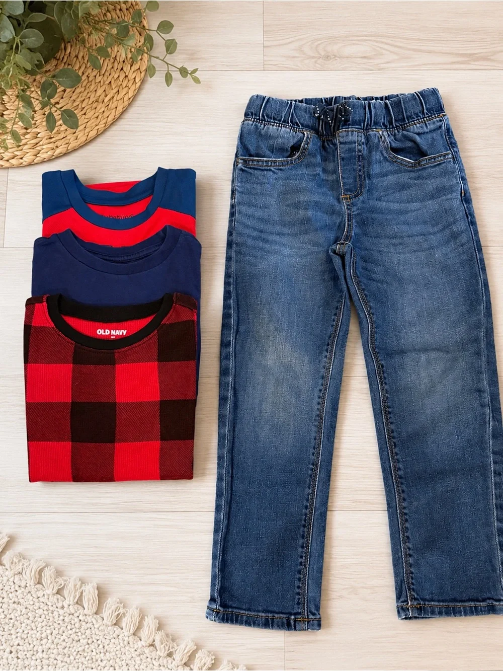Old Navy Red Buffalo Plaid Shirt with Bundle Shirts & Blue Jeans